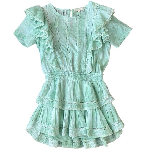 LoveShackFancy Revolve Women’s Natasha Dress Lace Flutter Sleeve Jade Mist Sz S - Picture 1 of 9